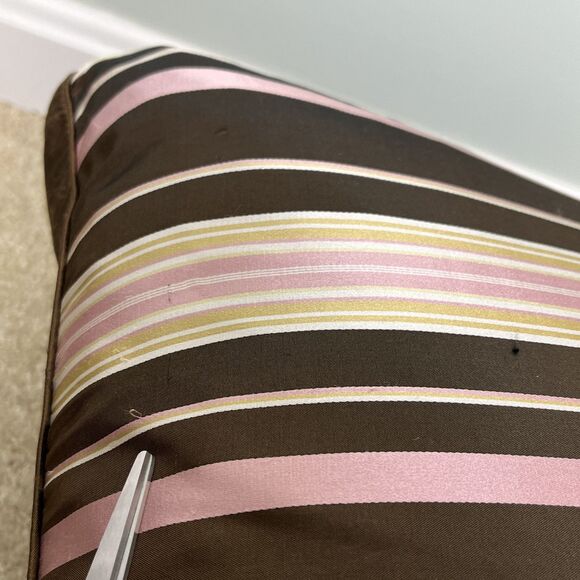 2 100% Silk Striped Throw Pillows Cushions Feather & Down Inserts 18x18 NWT Read - Picture 13 of 14